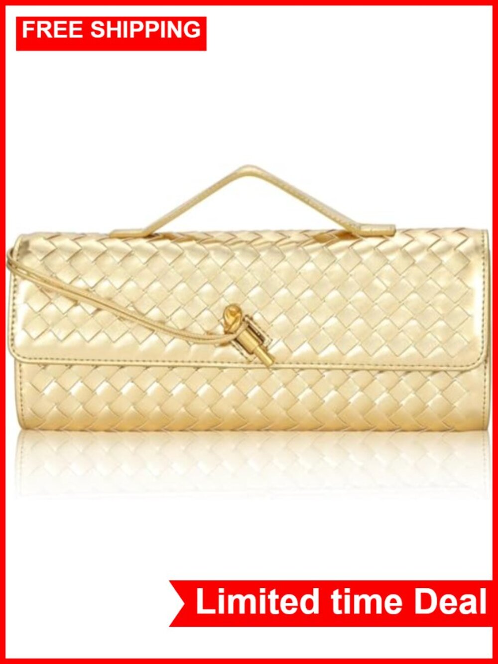 Faux Leather Woven Clutch Evening Bag with Metal Turn Lock for Party Wedding